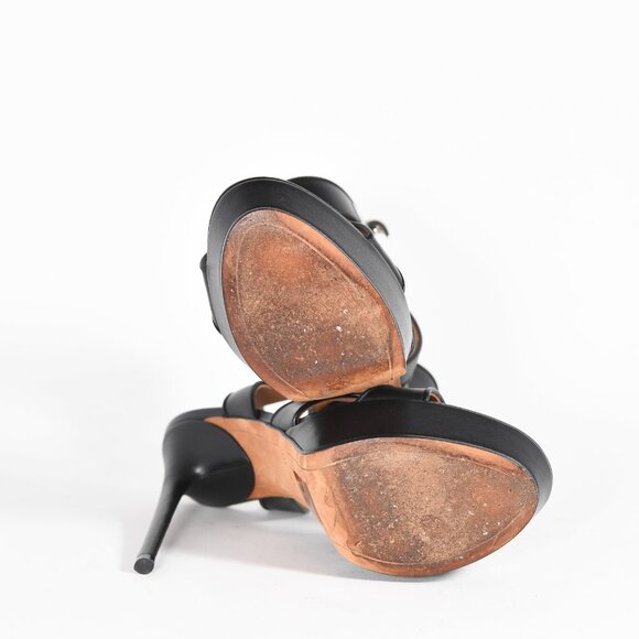 Givenchy Black Leather Shark Tooth Ankle Strap Platform Sandals Size 37 - Picture 9 of 12